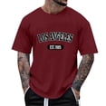 thumbnail image 1 of ibuvkizy Mens Graphic Tees Short Sleeve Crew Neck Casual Letter Print Summer Pullover Wine,L, 1 of 4