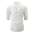 thumbnail image 1 of ibuvkizy Mens Linen Button Down Shirts Solid Color Long Sleeve Fall Winter Turndown Collar Tops Casual Fashion Regular Fits Shirt White XXXL, 1 of 4