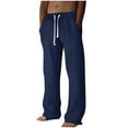 thumbnail image 1 of ibuvkizy Mens Linen Pants with Pockets Elastic Waist Drawstring Ventilate Fashion Loose Casual Solid Color Summer Beach Full Length Straight Leg Trousers,Sizes S-3XL, 1 of 9