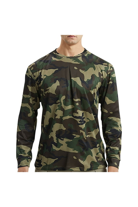 Mens Long Sleeve T-Shirts Men's Summer Lightweight Breathable Snug Camouflage Quick Drying Long Sleeved Round Neck Tops,Camouflage M