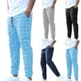 thumbnail image 1 of ibuvkizy Mens Pants with Pockets Drawstring Casual Fashion Sport Check Elastic Waist Trousers,Sizes S-3XL, 1 of 4