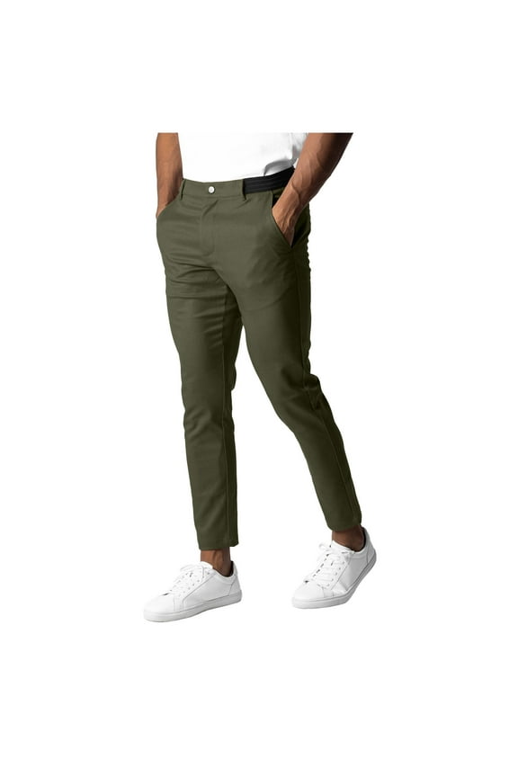 Mens Pants with Pockets Elastic Waist Solid Color Tight Fitting Small Foot Casual Breathable Button Trousers,Sizes S-3XL