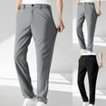 thumbnail image 1 of ibuvkizy Mens Pants with Pockets Ice Silk High Stretch Solid Color Daily Mid Waist Button Trousers,Sizes S-2XL, 1 of 8