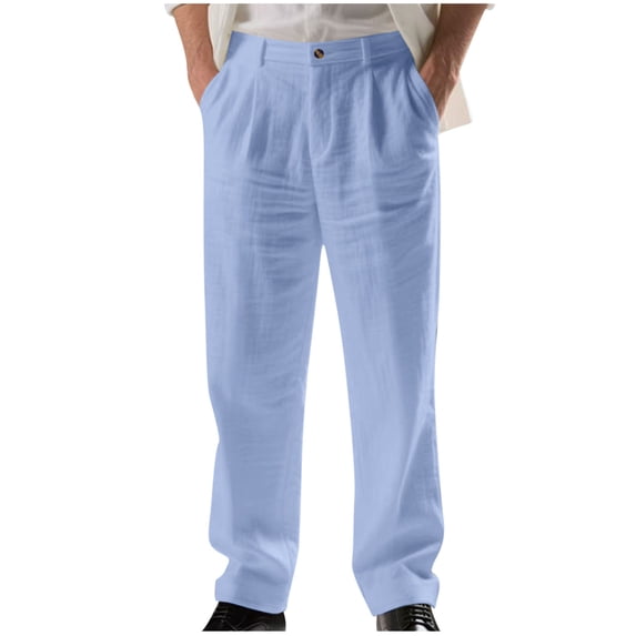ibuvkizy Mens Pants with Pockets Summer Casual Thin Solid Color Button Fashion Straight Trousers,Sizes S-3XL
