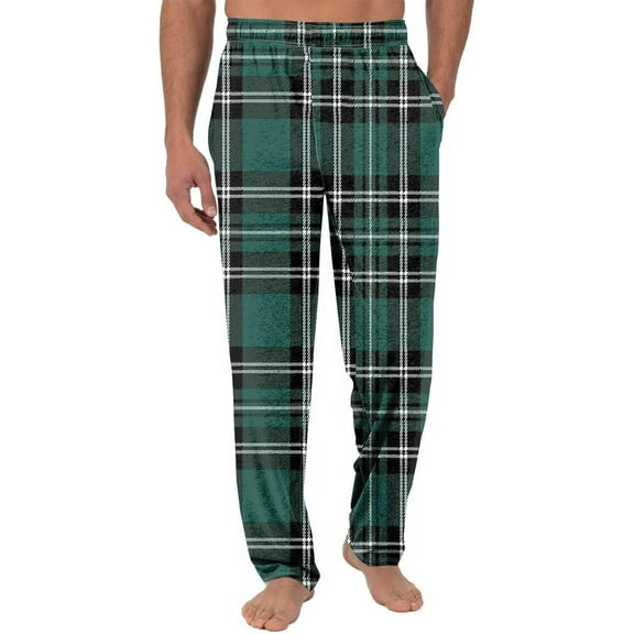 ibuvkizy Mens Plaid Flannel Pajama Pants,Sweat Pants for Mens,Men's Fashion Casual Home Print Design Straight Leg Pants with Pockets,S