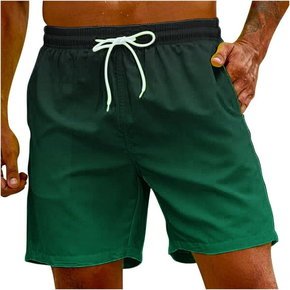 ibuvkizy Mens Sport Shorts,Men's Gradient Printing Hawaiian Special Print Shorts with Pockets Casual Trouser Shorts Pants Beach Shorts Green,XL