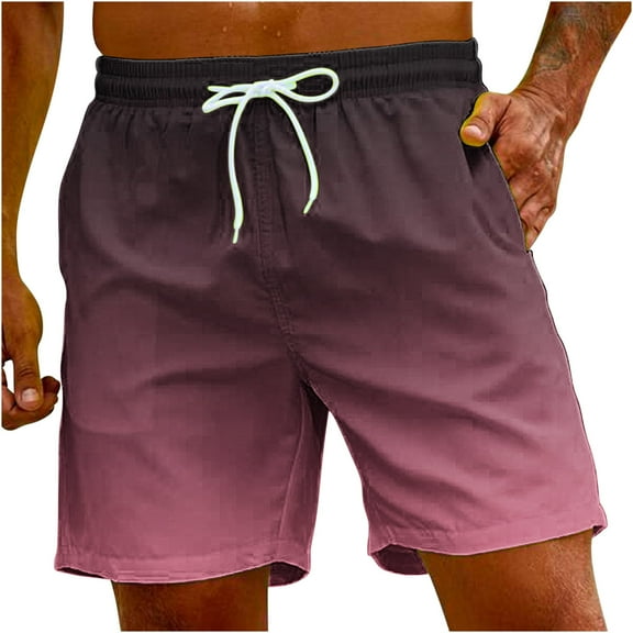 ibuvkizy Mens Sport Shorts Clearance!Men's Gradient Printing Hawaiian Special Print Shorts with Pockets Casual Trouser Shorts Pants Beach Shorts Pink,XXXXXL