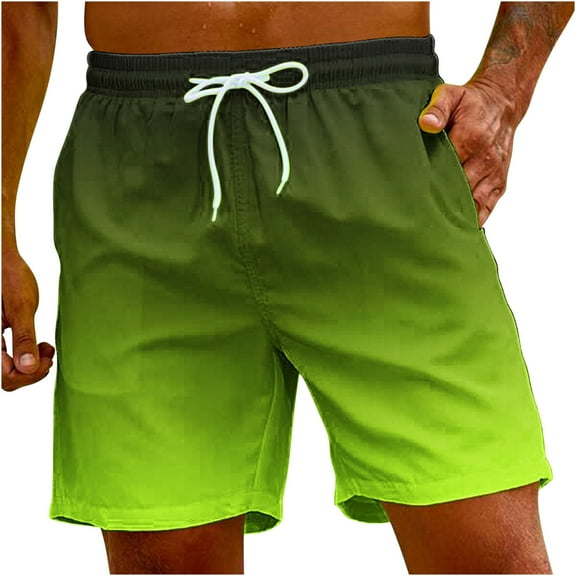 ibuvkizy Mens Sport Shorts,Men's Gradient Printing Hawaiian Special Print Shorts with Pockets Casual Trouser Shorts Pants Beach Shorts Yellow,M
