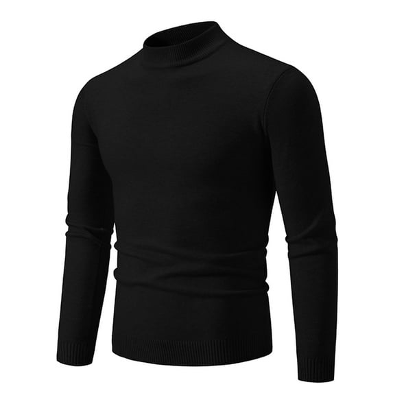 ibuvkizy Mens Sweater!Men's Knitwear Mock Turtleneck Vintage Round Neck Solid Color Elastic Pullover Fleecing Trend Sweater Black,L