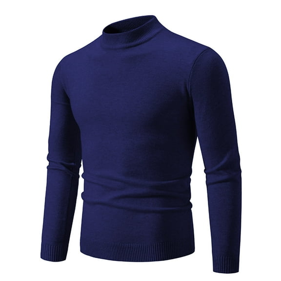 ibuvkizy Mens Sweater!Men's Knitwear Mock Turtleneck Vintage Round Neck Solid Color Elastic Pullover Fleecing Trend Sweater Navy,XXXXL
