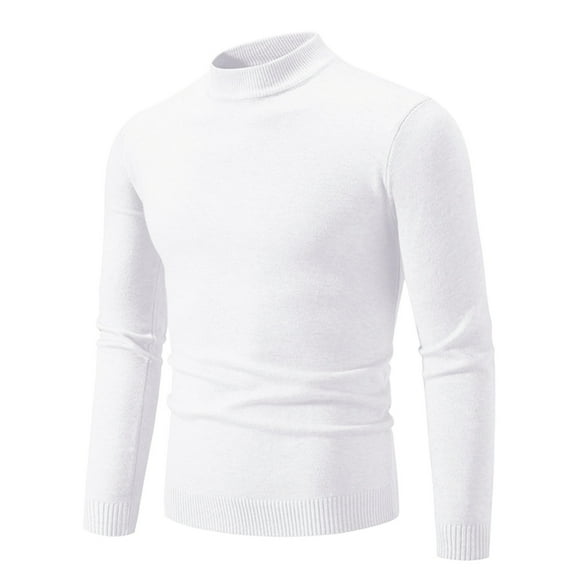 ibuvkizy Mens Sweater!Men's Knitwear Mock Turtleneck Vintage Round Neck Solid Color Elastic Pullover Fleecing Trend Sweater White,XL