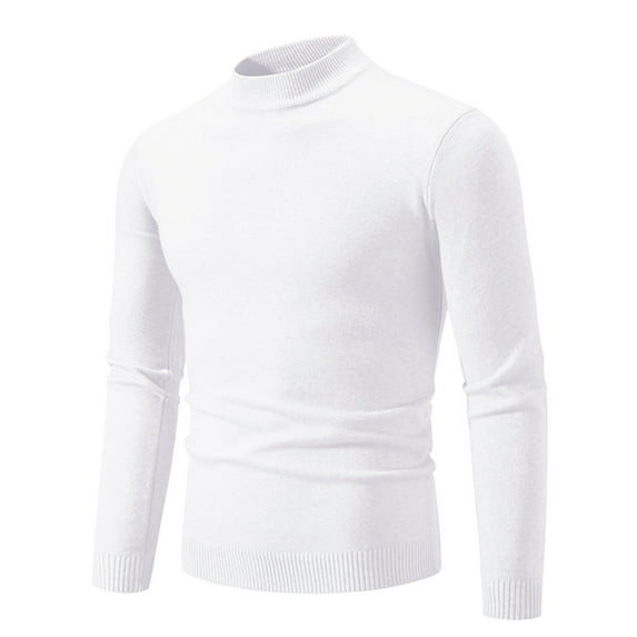 ibuvkizy Mens Sweater!Men's Knitwear Mock Turtleneck Vintage Round Neck Solid Color Elastic Pullover Fleecing Trend Sweater White,XXL