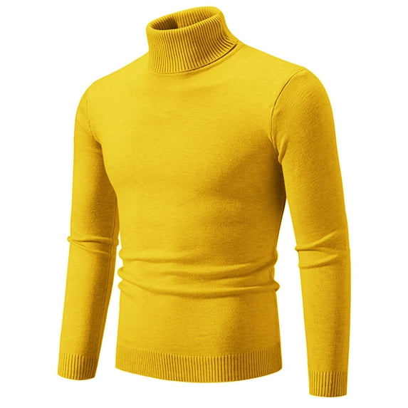 ibuvkizy Mens Sweater!Men's Knitwear Turtleneck Vintage Round Neck Solid Color Elastic Pullover Fleecing Trend Sweater Coat Yellow,XL