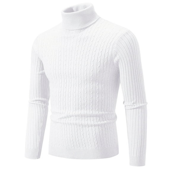 ibuvkizy Mens Sweater!Men's Knitwear Turtleneck Vintage Round Neck Solid Color Streak Elastic Pullover Fleecing Trend Sweater Coat White,L