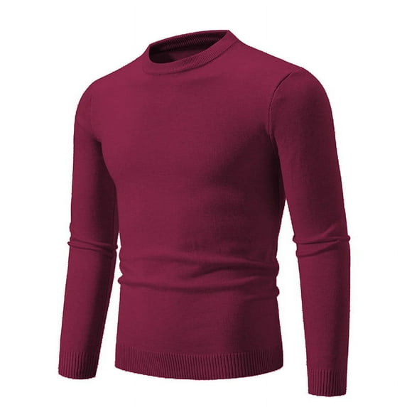ibuvkizy Mens Sweater!Men's Knitwear Vintage Round Neck Solid Color Elastic Pullover Fleecing Texture Trend Sweater Coat Wine,XXL