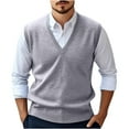 thumbnail image 1 of ibuvkizy Mens Sweater Vests Fall Winter!Men's Wool Casual Solid Color V-Neck Sleeveless Sweater Pullover Four Seasons Gray,XXXL, 1 of 1