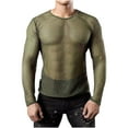 thumbnail image 1 of ibuvkizy Mens T-Shirts Clearance Long Sleeve Roud Neck Men's Fashion Hollow Out Fishing Net Casual Solid Color Long Sleeve Round Neck Collar Shirt,Army Green S, 1 of 6