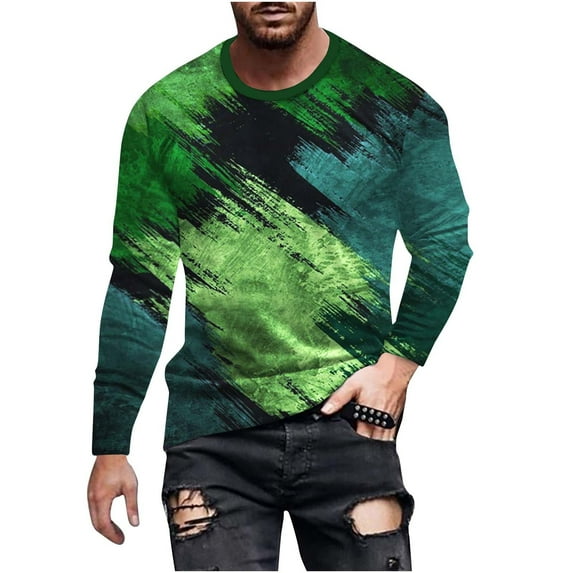 ibuvkizy Mens T-Shirts Long Sleeve Roud Neck Men's Color Matching Long Sleeved T-shirt Non Positioning Printing Long Sleeved Round Neck Casual Sports Vacation T-shirt Top,Army Green XL
