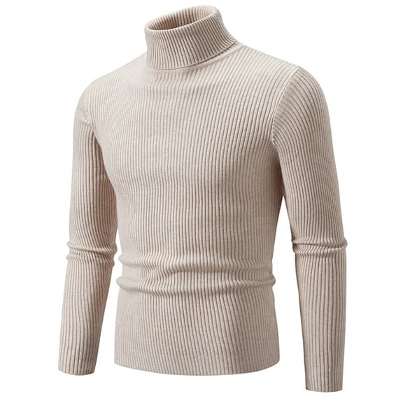 ibuvkizy Mens Turtleneck Sweaters!Men's Knitwear Turtleneck Vintage Round Neck Solid Color Elastic Pullover Fleecing Trend Sweater Coat Beige,XXXXL