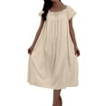 thumbnail image 1 of ibuvkizy Nightgowns for Women Clearance Casual Women's House Dress Loose Solid Color Short Sleeve Nightshirt Soft Round Neck Pajama Dress Beige Free Size, 1 of 6