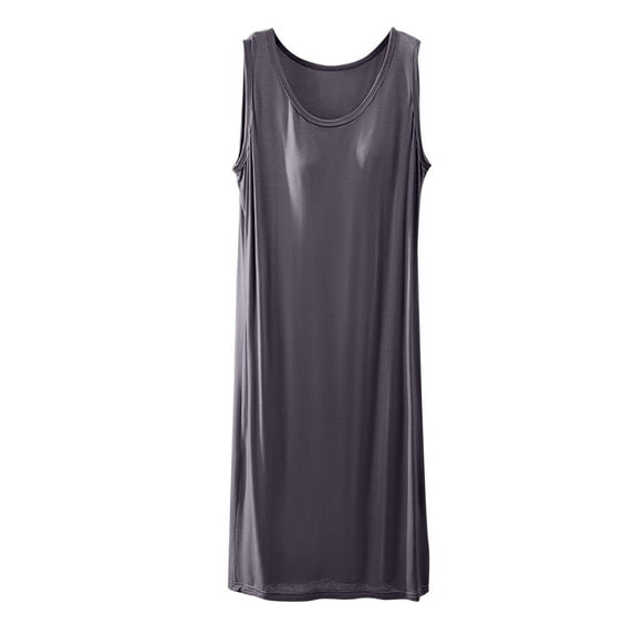 ibuvkizy Nightgowns for Women Pajama Dress with Built in Bras Women Summer Nightgowns Casual Round Neck Sleepshirts Loose Solid Soft Sleepwear Dress Gray Free Size