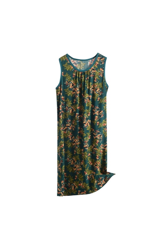 Nightgowns for Women Clearance Women's Nightdress Plus Size Nightgown Sleepwear Sleevesless Shirt Casual Print Sleepdress Woman Elegant Nightwear Summer and Spring Army Green XXL
