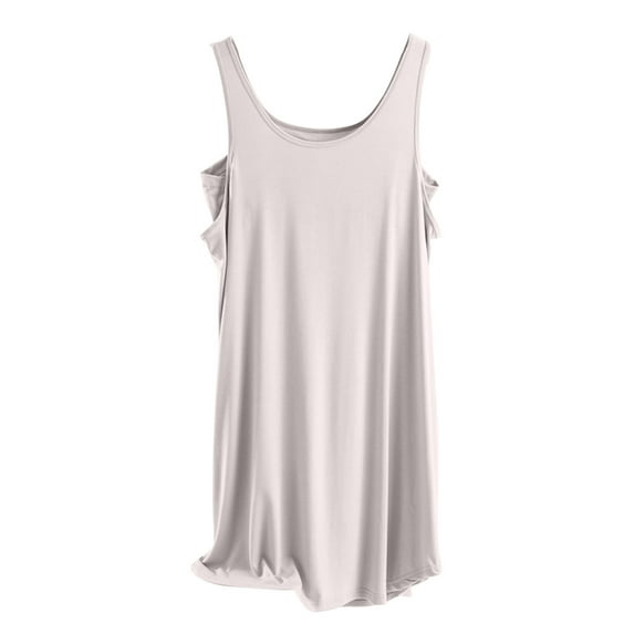 ibuvkizy Nightgowns for Women Pajama Dress with Built in Bras Pads Nightshirt Dress Women's Fashion Solid Color Round Neck Sleepwear Sleeveless Nightdress Gray XL