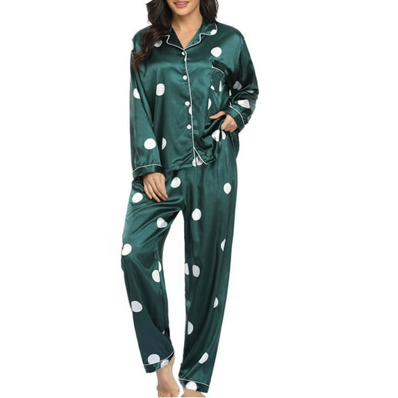 ibuvkizy Pajamas Set for Women Plus Size Women's Pajamas Sets,Women's Home Clothes Long Sleeved Fashion Solid Silk Like Shirt Trousers Thin Pajama Suit,Summer Loungewear Set,Womens Fashion Gifts