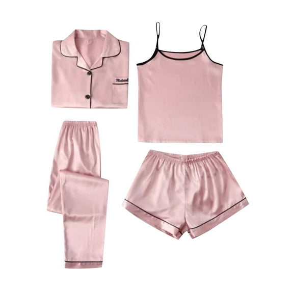 ibuvkizy Pajamas Set for Women Plus Size Women's Pajamas Sets,Women's Home Clothing Comfort Set Four Piece Color Ding Suspender Set Long Sleeved Pajamas,Summer Loungewear Set,Womens Fashion Gifts