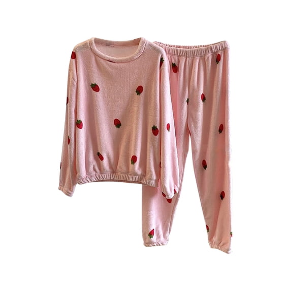 ibuvkizy Pajamas for Women Set,Women's Winter Zipper Coral Velvet Home Clothes Half Cardigan Casual Long Top Pants Pajama Set Pink