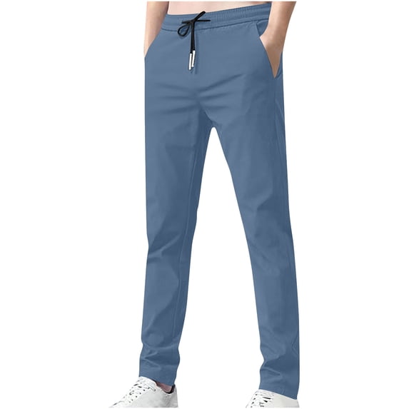 ibuvkizy Pants for Men with Pockets Fashion Solid Color Casual Holiday Trousers Elastic Waist Drawstring Long Pants,Sizes M-5XL