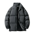 thumbnail image 1 of ibuvkizy Puffer Jacket Men,Winter Coats for Men's Winter Solid Color Stand Collar Down Jacket Zipper Cardigan Pocket Long Sleeve Padded Jacket Coat Dark Gray,L, 1 of 3