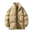 thumbnail image 1 of ibuvkizy Puffer Jacket Men,Winter Coats for Men's Winter Solid Color Stand Collar Down Jacket Zipper Cardigan Pocket Long Sleeve Padded Jacket Coat Khaki,M, 1 of 3