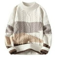 thumbnail image 1 of ibuvkizy Pullover Sweaters for Men!Men's Fall Winter Casual Fashion Color Block Design Long Sleeved Round Neck Sweater Khaki,S, 1 of 3