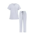 thumbnail image 1 of ibuvkizy Scrubs Sets for Men 2 Piece Solid Color V-neck Short-sleeved Scrub Tops with 3 Pockets and Scrub Pants Elastic Waist with Pocket Drawstring,Quick-drying,Unisex,Sizes XS-2XL, 1 of 9