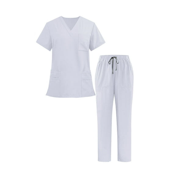 ibuvkizy Scrubs Sets for Men 2 Piece Solid Color V-neck Short-sleeved Scrub Tops with 3 Pockets and Scrub Pants Elastic Waist with Pocket Drawstring,Quick-drying,Unisex,Sizes XS-2XL