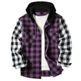 thumbnail image 1 of ibuvkizy Shirt Jacket for Men,Winter Coats for Men Casual Patchwork Fashion Plaid Hooded Button Down Long Sleeve Shirt Blouse with Pockets Purple,M, 1 of 5