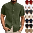 thumbnail image 1 of ibuvkizy Shirts for Men Summer Short Sleeve with Button Down Solid Color Casual Tops Army Green,L, 1 of 7