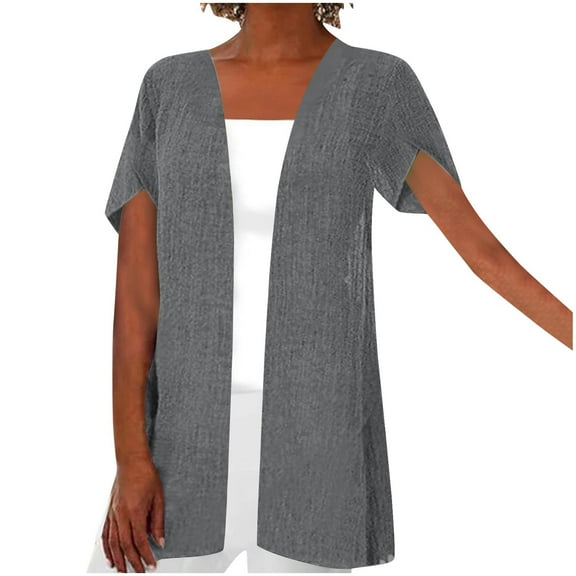 ibuvkizy Short Sleeve Cardigans for Women Clearance Womens Cardigans Lightweight Women's Fashionable Solid Color Cardigan Casual Short Sleeved Top Gray L