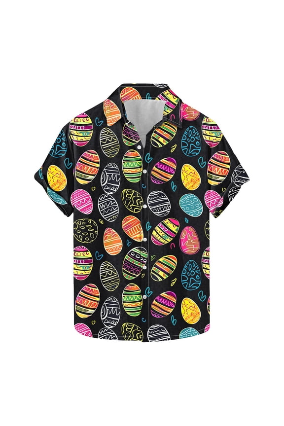 Short Sleeve Easter Eggs Shirts for Men Fashion Casual Easter Print Shirt Short Sleeve Short Sleeve Lapel Shirt Top Dark Gray,L
