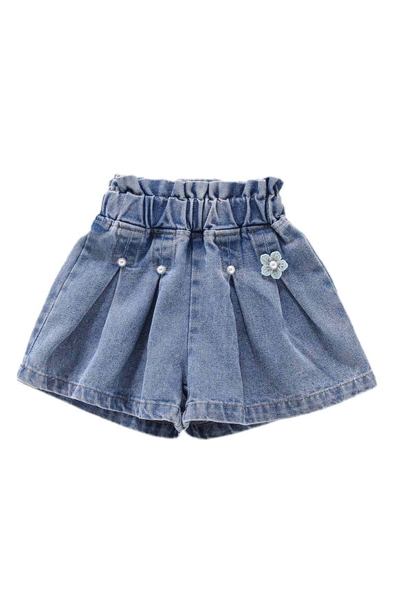 Shorts for Girls Casual Summer Short Pants,Big Girls Summer Thin Elastic Waist Shining Denim Perforated Pleats Denim Shorts Culotte,Baby Girl Clothes,Baby Gifts