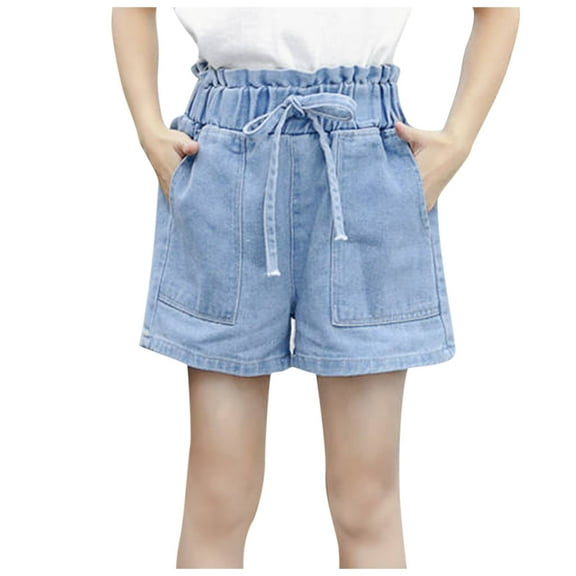 ibuvkizy Shorts for Girls Clearance,Casual Summer Short Pants,Spring And Summer Cute Solid Girls Pocket Elastic Waist Comfy Shorts Jeans,Baby Girl Clothes,Baby Gift Ideas