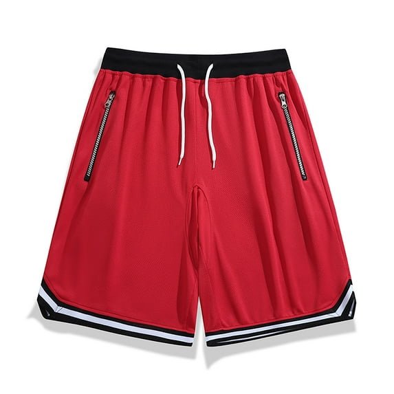 ibuvkizy Shorts Men,Athletic Shorts for Men with Pockets,Summer Loose Solid Color Quick Drying Sports Elastic Waist Drawstring Shorts Red,XXXL