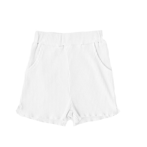 ibuvkizy Shorts for Girls,Children Solid Color Summer Pants Girl Loose Pockets Outerwear Slat Pants Shorts White,3-4 Years