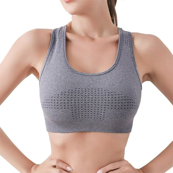 ibuvkizy Sports Bras for Women,Wirefree Mesh Breathable Underwear,Women's Fashion New Solid Color Sports Bra With Chest Pads and Shock Absorbent Underwear,Comfort Full Figure Bralettes