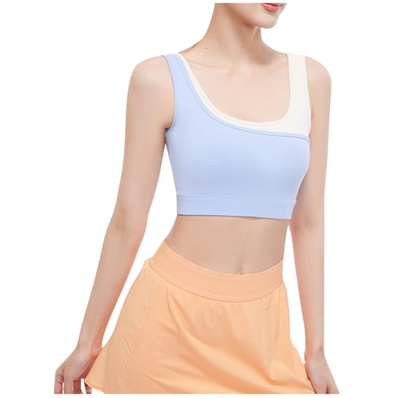 ibuvkizy Sports Bras for Women,Wirefree Mesh Breathable Underwear,Women's Color Blocking Fake Two-piece High Elastic Shock-absorbing Gathered Sports Bra,Comfort Full Figure Bralettes