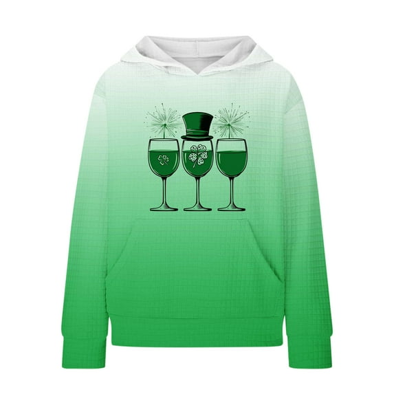 ibuvkizy St. Patrick's Day Graphic Hoodies for Teen Girls,St. Patrick's Day Children Gradient Hooded Top Girls Long Sleeved Sweatshirt Round Neck Pullover Top Green,5 Years