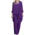 thumbnail image 1 of ibuvkizy Suit for Women Summer Casual Outfit Sets,Women Jogger Outfit Plus Size,Color Long Sleeved Round Neck Loose Lace Chiffon Pants Cape Three Piece Set Including Cardigan, 1 of 6