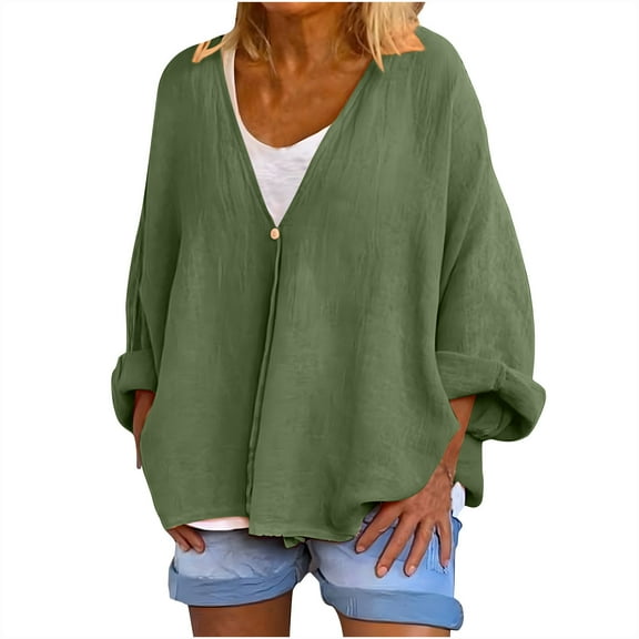 ibuvkizy Summer Cardigan for Women 3/4 Sleeve Cardigan for Women Summer Fall Tie Dyed Print Cardigan Long Sleeve Loose Cover Up Casual Blouse Tops Army Green XL