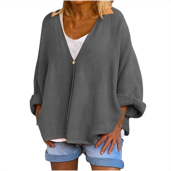 ibuvkizy Summer Cardigan for Women 3/4 Sleeve Cardigan for Women Summer Fall Tie Dyed Print Cardigan Long Sleeve Loose Cover Up Casual Blouse Tops Dark Gray XXL